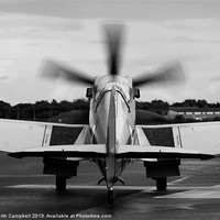 Buy canvas prints of Spitfire Taxies Out - black and white by Keith Campbell