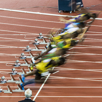 Buy canvas prints of  Men's 100m Final by Keith Campbell