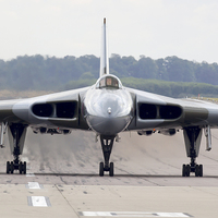 Buy canvas prints of  Vulcan XH558 taxies in. by Keith Campbell