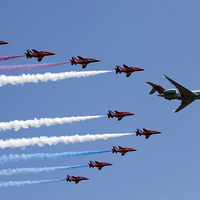 Buy canvas prints of  RAF Sentinel and Red Arrows by Keith Campbell