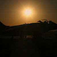Buy canvas prints of  RAF Harrier ZD402 at dawn by Keith Campbell