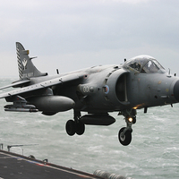 Buy canvas prints of  Sea Harrier ZH796 hovering by Keith Campbell