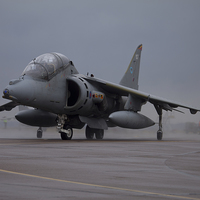 Buy canvas prints of  RAF Harrier ZH659 taxies out. by Keith Campbell