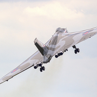 Buy canvas prints of  Vulcan XH558 launching by Keith Campbell
