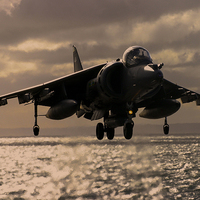Buy canvas prints of  RAF Harrier hovering by Keith Campbell