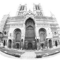 Buy canvas prints of  Lincoln Cathedral - black and white version. by Keith Campbell