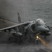 Buy canvas prints of RAF Harrier landing onboard by Keith Campbell