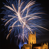 Buy canvas prints of Worcester Cathedral fireworks display by chris dobbs