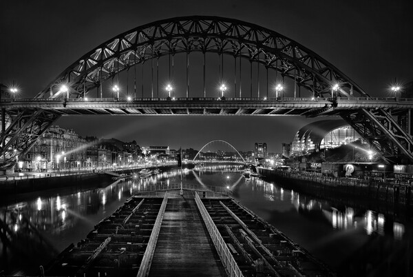 Newcastle at night in mono black and white Picture Board by JC studios LRPS ARPS