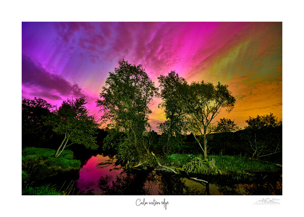 Calm waters edge aurora over river Picture Board by JC studios LRPS ARPS