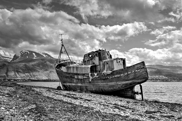 Fishing boat with Ben Nevis in background in Mono Picture Board by JC studios LRPS ARPS