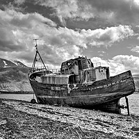 Buy canvas prints of Fishing boat with Ben Nevis in background in Mono by JC studios LRPS ARPS