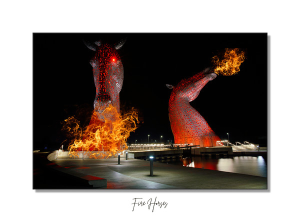 Flaming Kelpies Picture Board by JC studios LRPS ARPS