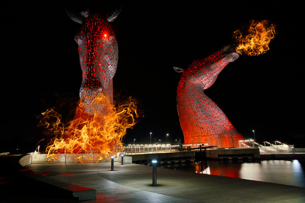  Flaming hot Kelpies, Scotland, Scottish, Horses,  Picture Board by JC studios LRPS ARPS