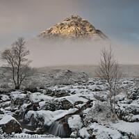 Buy canvas prints of Glencoe Buachaille in snow and mist  by Lady Debra Bowers L.R.P.S