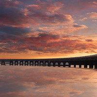 Buy canvas prints of Tay train bridge at sunset  by Lady Debra Bowers L.R.P.S