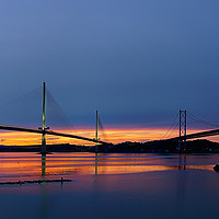Buy canvas prints of Sunset Bridges at Queensferry Panoramic  by Lady Debra Bowers L.R.P.S