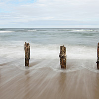 Buy canvas prints of Gardenstown Beach Posts  by Lady Debra Bowers L.R.P.S