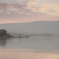 Buy canvas prints of dawn on llangorse lake brecon beacons by simon powell