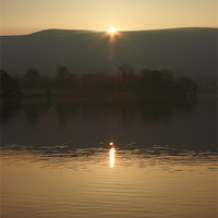 Buy canvas prints of dawn on llangorse lake brecon beacons by simon powell