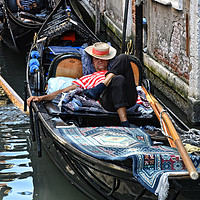 Buy canvas prints of Sleeping Gondolier.. by Jeff Hardwick