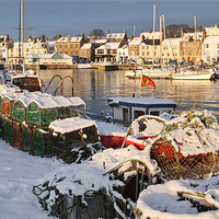 Buy canvas prints of Anstruther Harbour Snow by Bob Legg