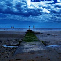 Buy canvas prints of  Moonlight on South Beach,Bridlington. Yorkshire. by Michael Holliday