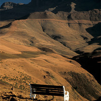 Buy canvas prints of Bench overlooking Drakensberg Mountains, Africa by Celia Mannings