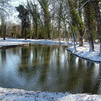 Buy canvas prints of The Cherwell in winter. by mike lester