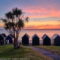Buy canvas prints of Gurnard Beach Hut Sunset Isle Of Wight by Wight Landscapes