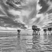 Buy canvas prints of Shivering Sands Maunsell Forts BW by Wight Landscapes
