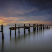 Buy canvas prints of Wooden Pier Sunset by Wight Landscapes
