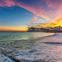 Buy canvas prints of Freshwater Bay Sunset Surf by Wight Landscapes