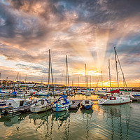 Buy canvas prints of Ryde Harbour Sunbeam Sunset by Wight Landscapes