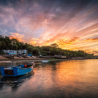 Buy canvas prints of Woodside Bay Boat Sunset by Wight Landscapes