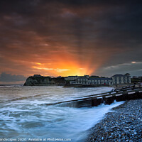 Buy canvas prints of Freshwater Bay Sunset Sunbeams by Wight Landscapes