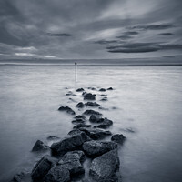 Buy canvas prints of Totland Bay Rock Groyne BW by Wight Landscapes