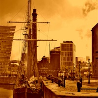 Buy canvas prints of Tall Ship At The Albert Dock by Sandra Buchanan