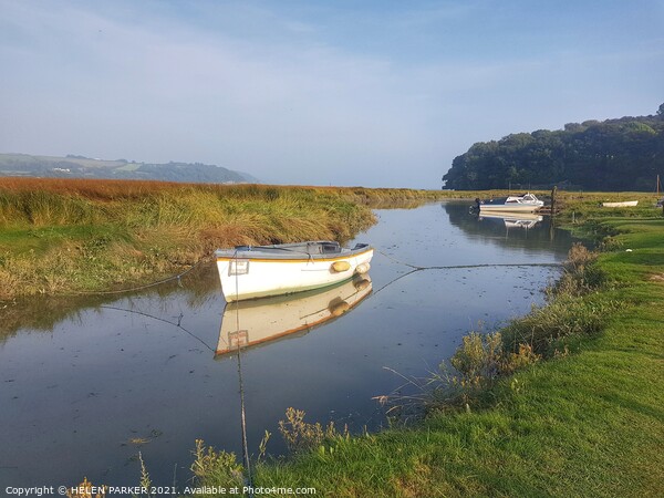Laugharne Estuary Boats Picture Board by HELEN PARKER