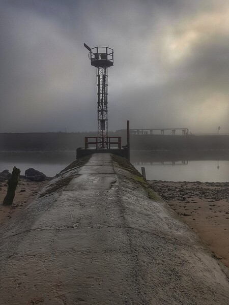 River Neath lookout tower and platform in the fog Picture Board by HELEN PARKER