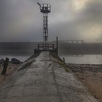 Buy canvas prints of River Neath lookout tower and platform in the fog by HELEN PARKER