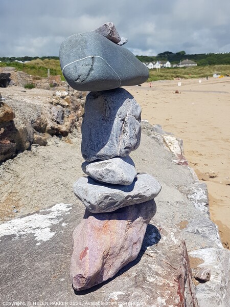 Stack of stones at the beach Picture Board by HELEN PARKER