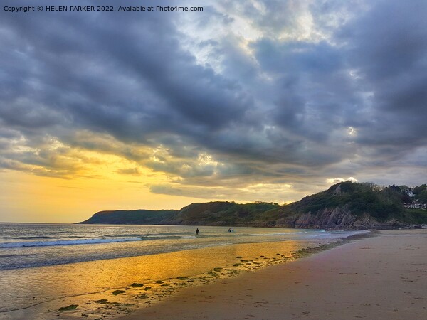 Caswell Bay Sunset Picture Board by HELEN PARKER