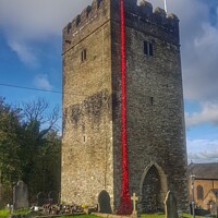 Buy canvas prints of Llangyfelach Church and cascading poppies by HELEN PARKER