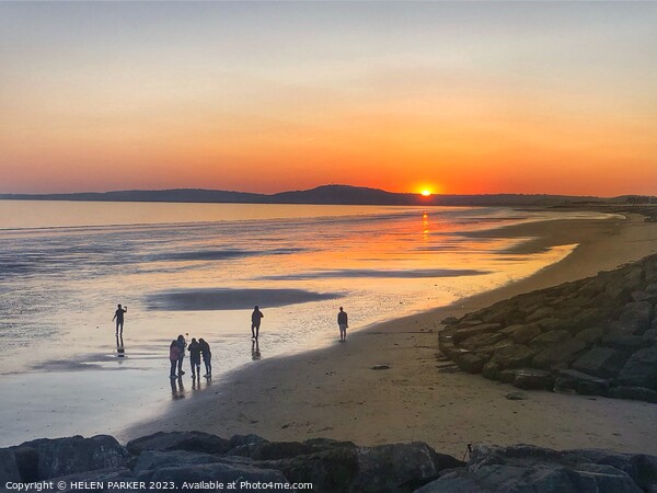 Aberavon Beach Sunset with people silhouettes Picture Board by HELEN PARKER