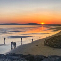 Buy canvas prints of Aberavon Beach Sunset with people silhouettes by HELEN PARKER