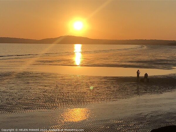 Aberavon Beach sunset and silhouettes Picture Board by HELEN PARKER