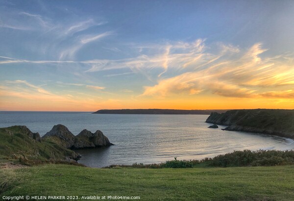 Sunset over Three Cliffs in Gower Picture Board by HELEN PARKER
