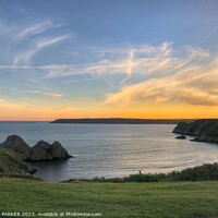 Buy canvas prints of Sunset over Three Cliffs in Gower by HELEN PARKER