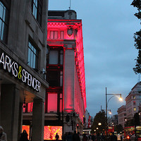 Buy canvas prints of London, England, UK Shops lit up.ag dusk.k by HELEN PARKER